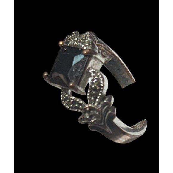 Gothic Art Deco Black Gemmed And Marcasite Ring Size 7 1/4 - Picture 11 of 13